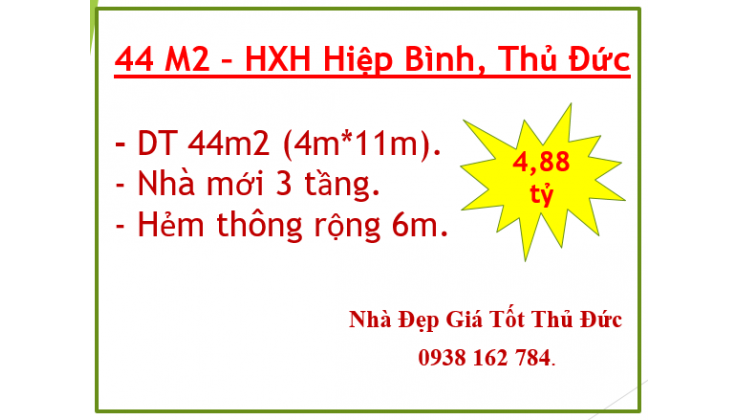 44m2-Nhà mới 3 tầng-Hiệp Bình -TP Thủ Đức-HXH 6m-Gần MT-4.88 tỷ